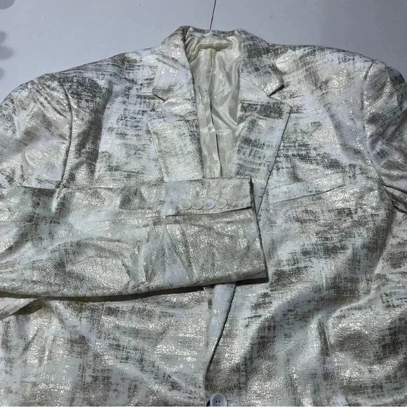 2XL slim fit one button front velvet blazer white gold notched lapel men busines - Picture 8 of 15